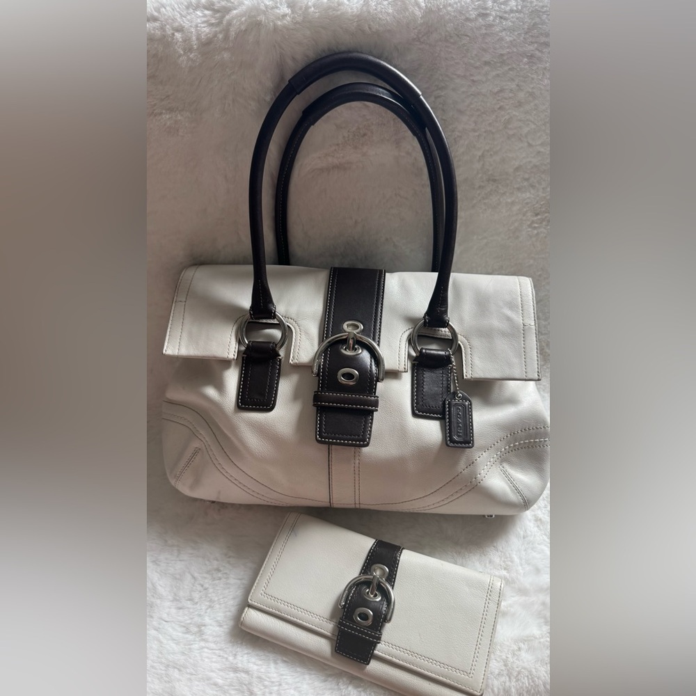 Coach Soho Buckle Flap Satchel Bag + Matching Wallet Leather Authentic
